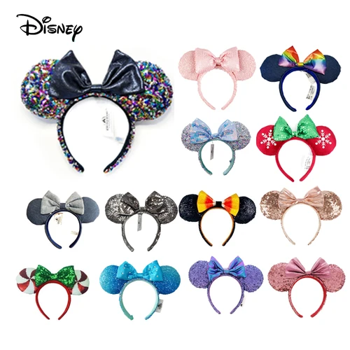 Imagen 1 del producto Diadema con orejas de Mickey Mouse de Disney para mujer, orejas de Mickey de Disneyland, lentejuelas de felpa, regalo de cumpleaños, fiesta, Cosplay, accesorios para niñas, juguete