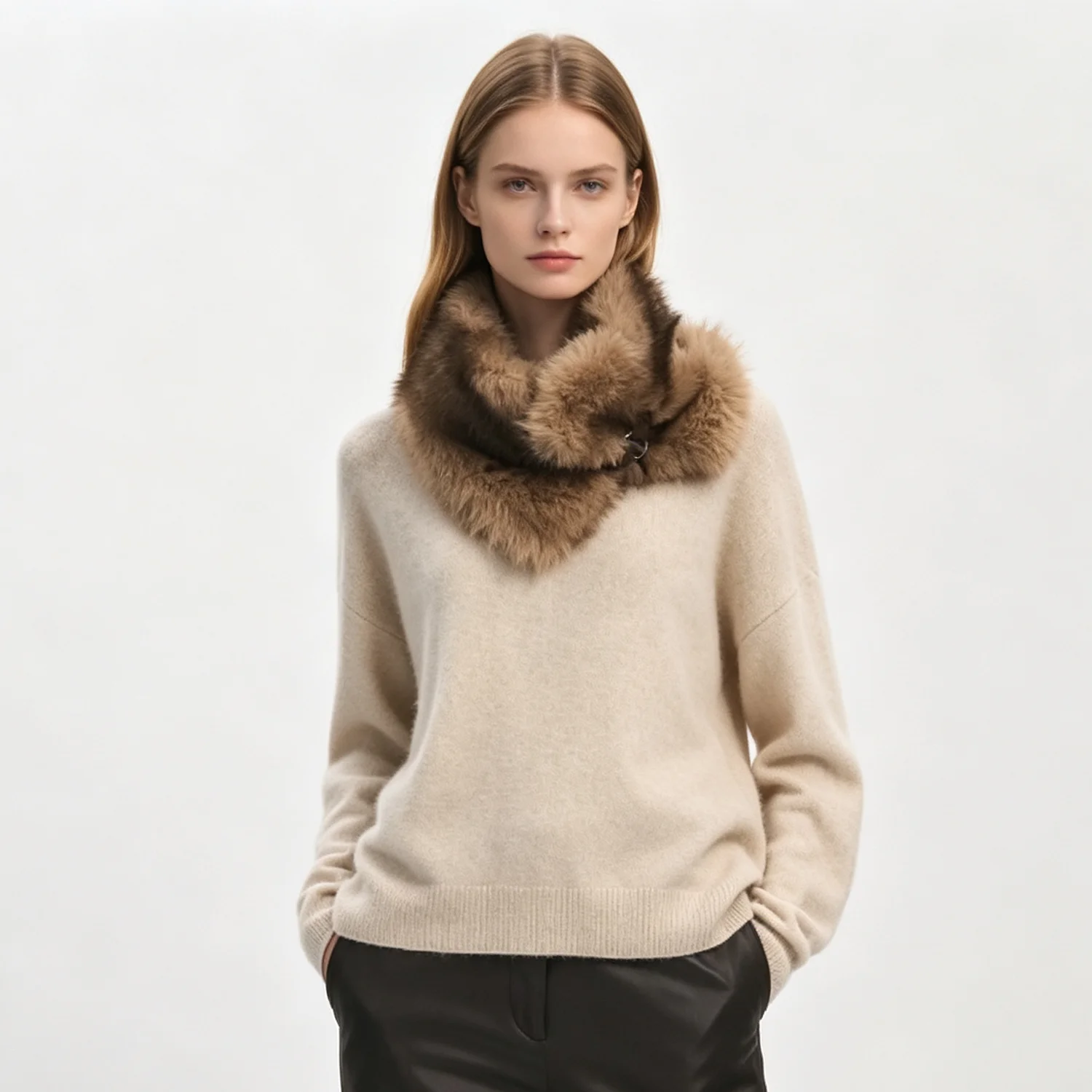 PUAL  Women 2026 Faux Fur Neck Scarf Winter Warm Fluffy Snood Collar Buckle Design Soft Fashion Neck Warmer for Daily Wear