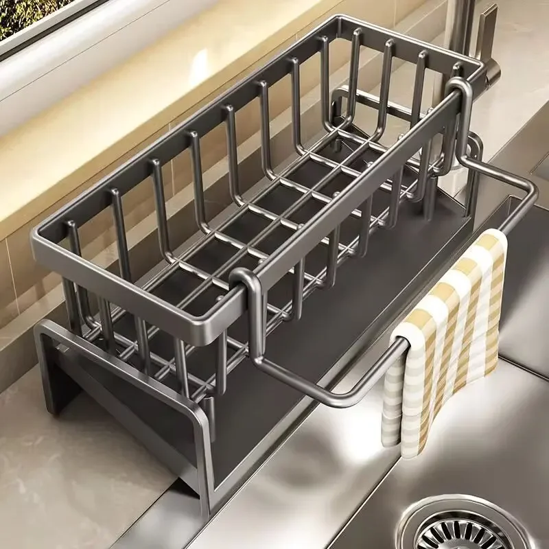 Sink drain rack non-stainless steel sponge rack faucet storage soap rack towel rack shelf storage rack kitchen accessories image 4