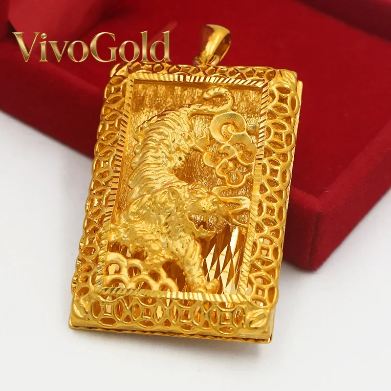 

Мужской кулон VivoGold9999 с тигром, 24K, из настоящего золота, для властных мужчин, с изображением горного тигра, на год рождения по китайскому календарю