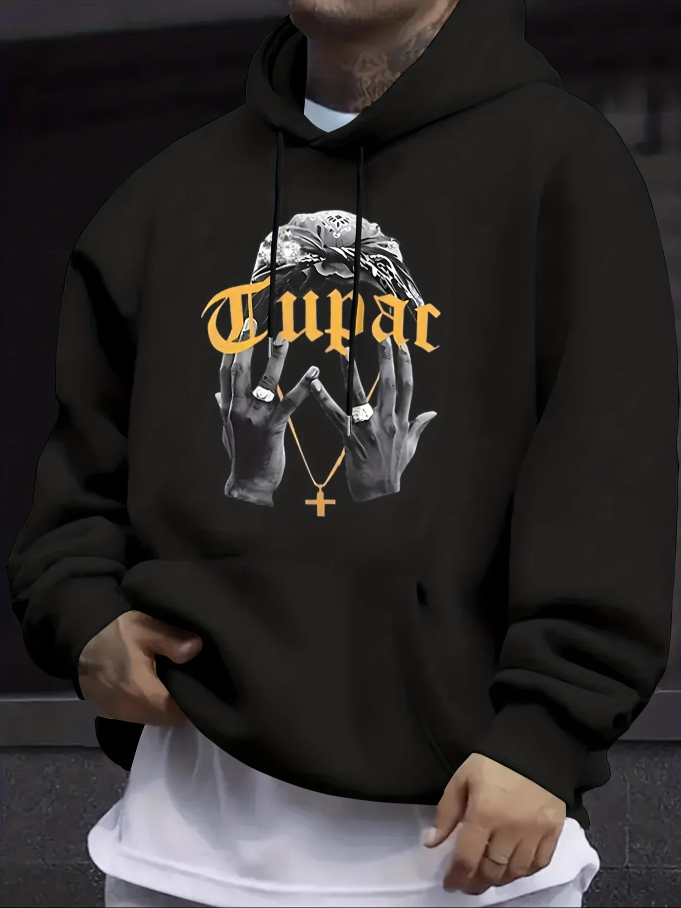 S Autumn/winter Hoodie, Letter Gypsum Body Print, Versatile Casual Loose Hoodie, Sports Outdoor Clothing, Medium Elasticity
