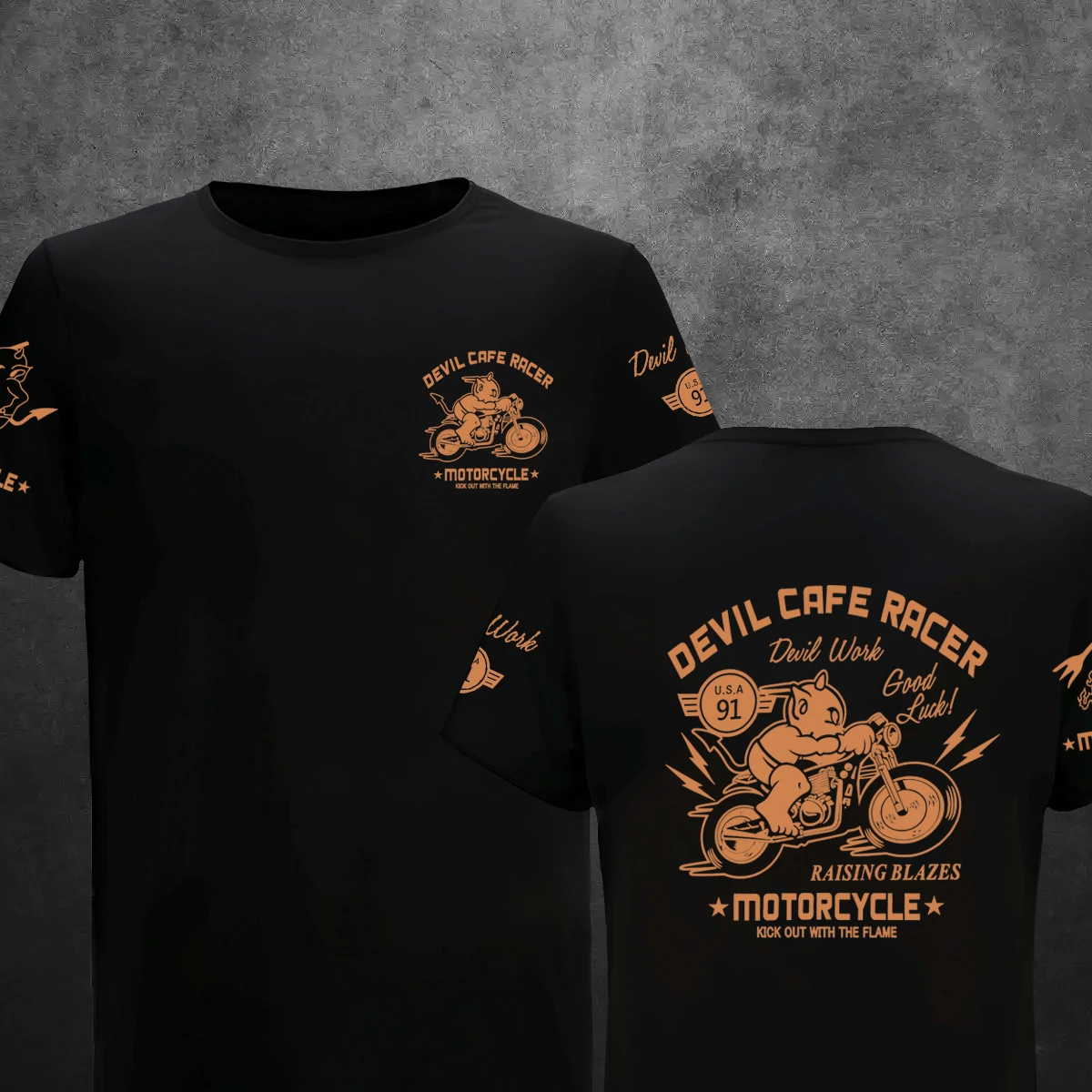 Vintage Men T Shirt Motorcycle Racing Tattoo Devil Cartoon Printing Hip Hop Summer Casual Streetwear Short Sleeve Tees