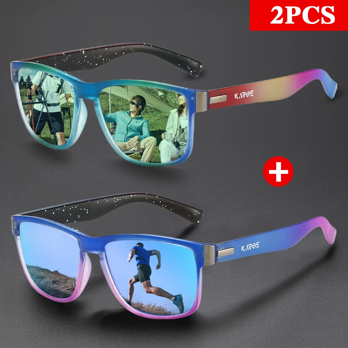 

KAROS 2Pcs/Set Outdoor Sport Polarized Sunglasses Men Women Cycling Camping Hiking Driving UV400 Protection Eyewear YZ2022