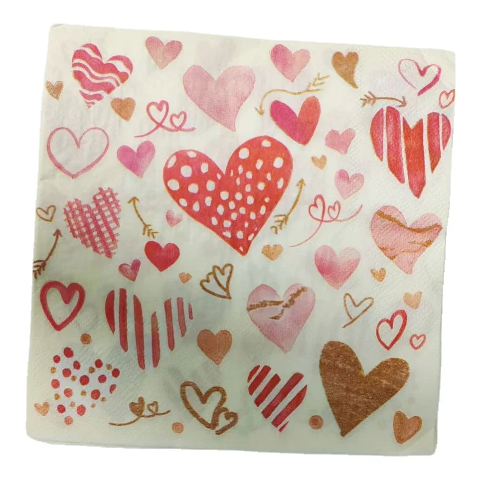 Wood Pulp Printed Napkins Hotel Restaurant Wedding Wedding Pink Love Square Mouth Cloth Valentine\'s Day Coloured Paper Towels