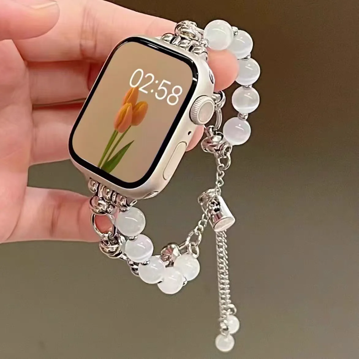 Beads Metal Link Strap For Apple Watch Band For Women 38mm 40mm 41mm 42mm 44mm 45mm 46mm 49mm