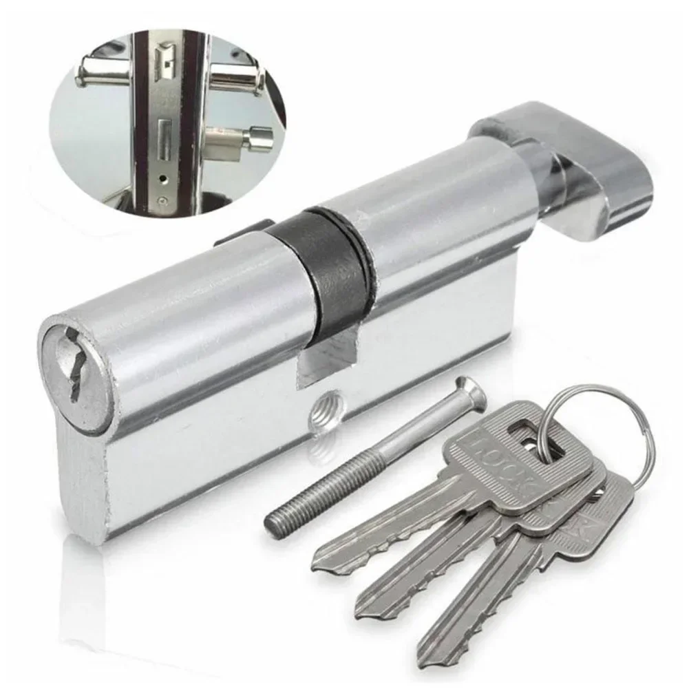 1Pc Door Lock Cylinder Anti-Theft Entrance Lock Aluminum Lock Home Security Interior Bedroom Lock Cylinder + 3 Keys Kit