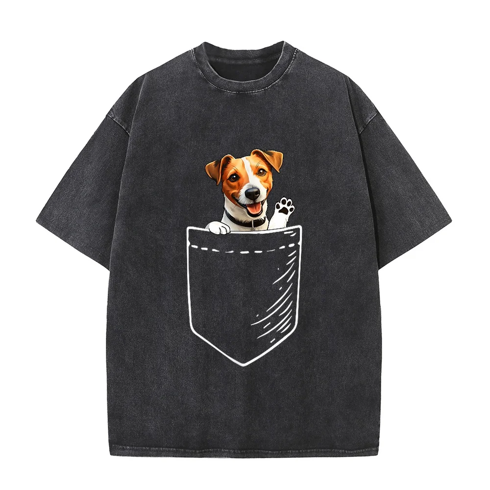 Mens Kids Pocket Jack Russell Terrier Lover T-Shirt Man T Shirt 하이퀄리티 T-Shirts Unisex Round Neck Casual Street Printed Tee