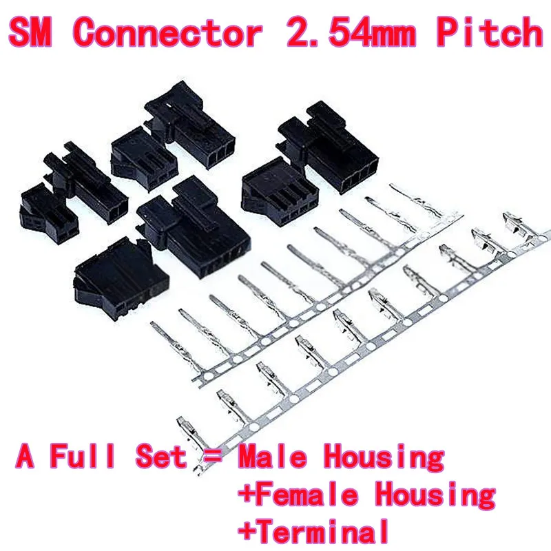 50PCS SM Connector, 2.54mm Pitch (Male-Female Mating), Male Housing+ Female Housing + Terminal; Mating SM 2P/3P/4P/5P/6P,
