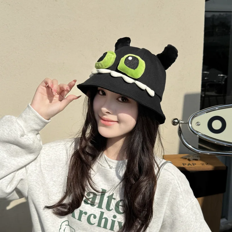 New Funny Big Eyes Cartoon Bucket Cap Couples' Dating Cute Outfit Spring Summer Outing Shunshade Fisherman Hat For Men Women