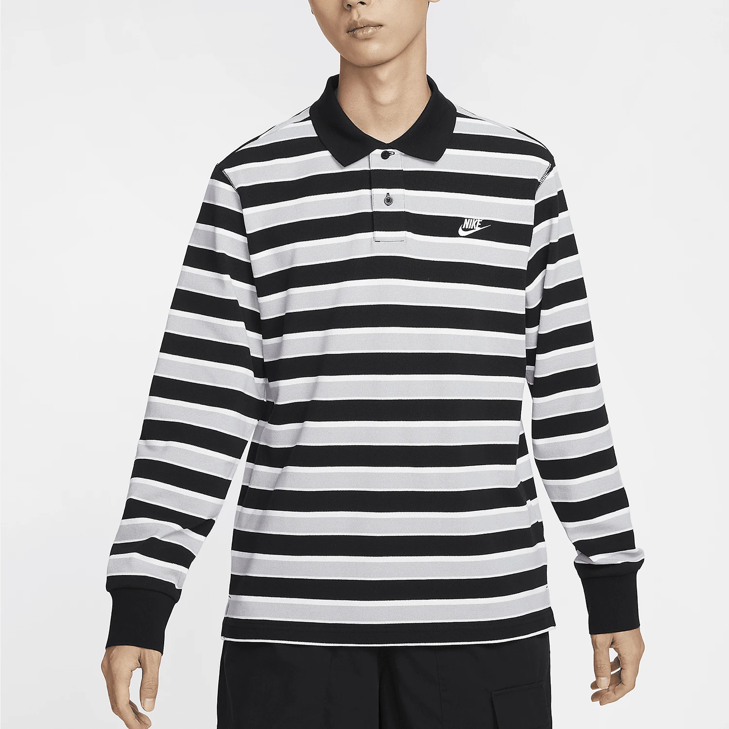 

Nike genuine Club Men's Striped Fashion Lapel Casual Loose Long Sleeve FZ0824-010