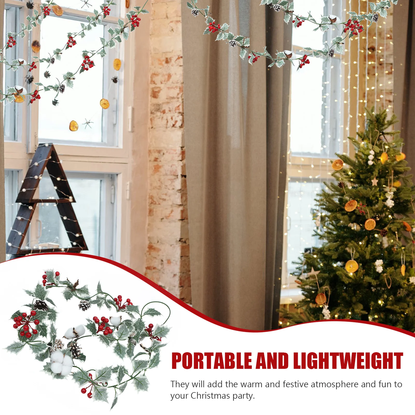

Christmas Decor Artificial Rattan Plant Wreath Simulation Hanging Cotton Wall Home Party Banquet Xmas Decor Lightweight Safe