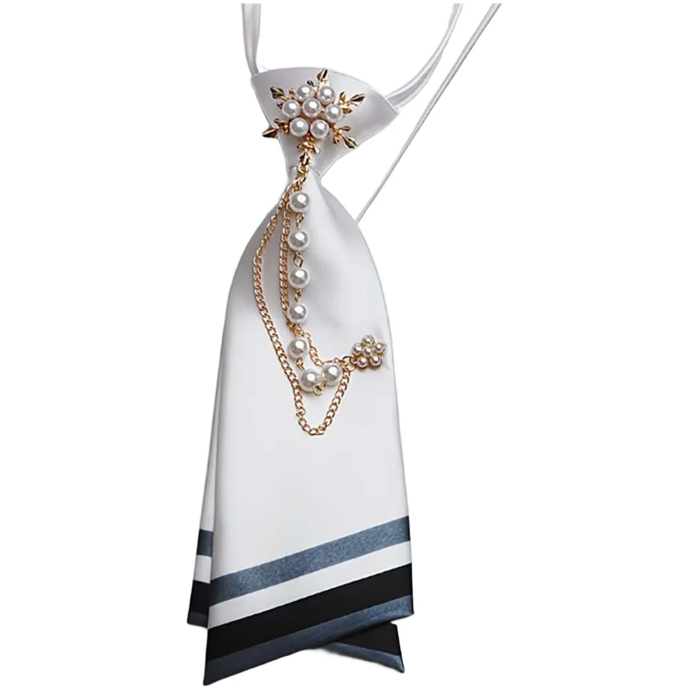 For School Daily Wear Pearl Chain Tie No Tie School Neckwear Preppy Style Clip On Accessory Elegant Pearl Embellishment