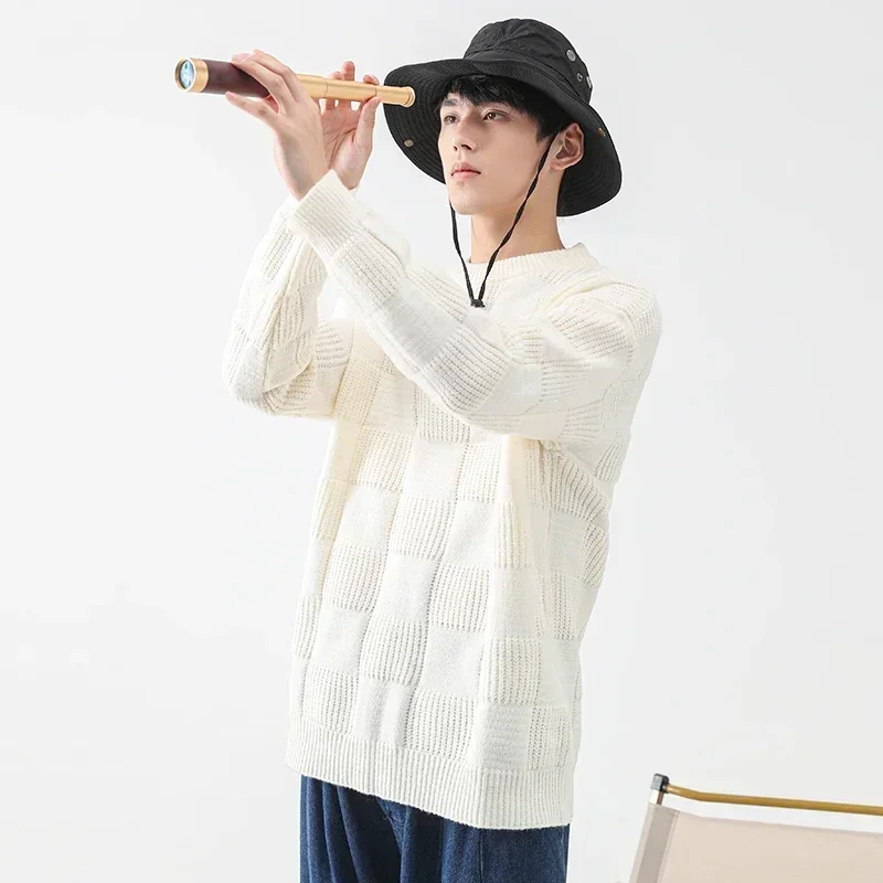 

Мужской уличный ветрозащитный и дышащий вязаный свитер, повседневные модные универсальные потертые свитера с круглым вырезом и бриллиантами