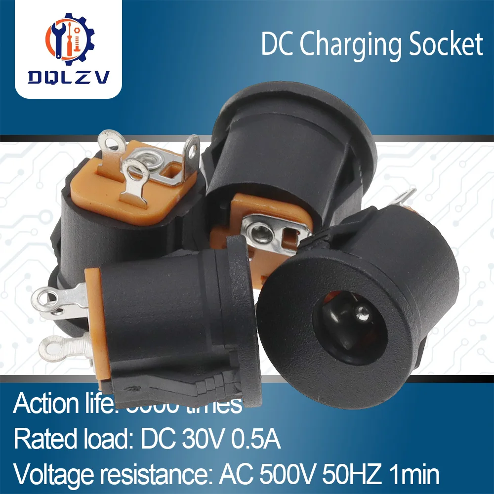 DC-022K 5.5*2.1MM 5.5*2.5MM 3.5*1.35MM DC Power Socket 3Pin Connector Panel Mounting DC022 With Card Slots Charging Socket