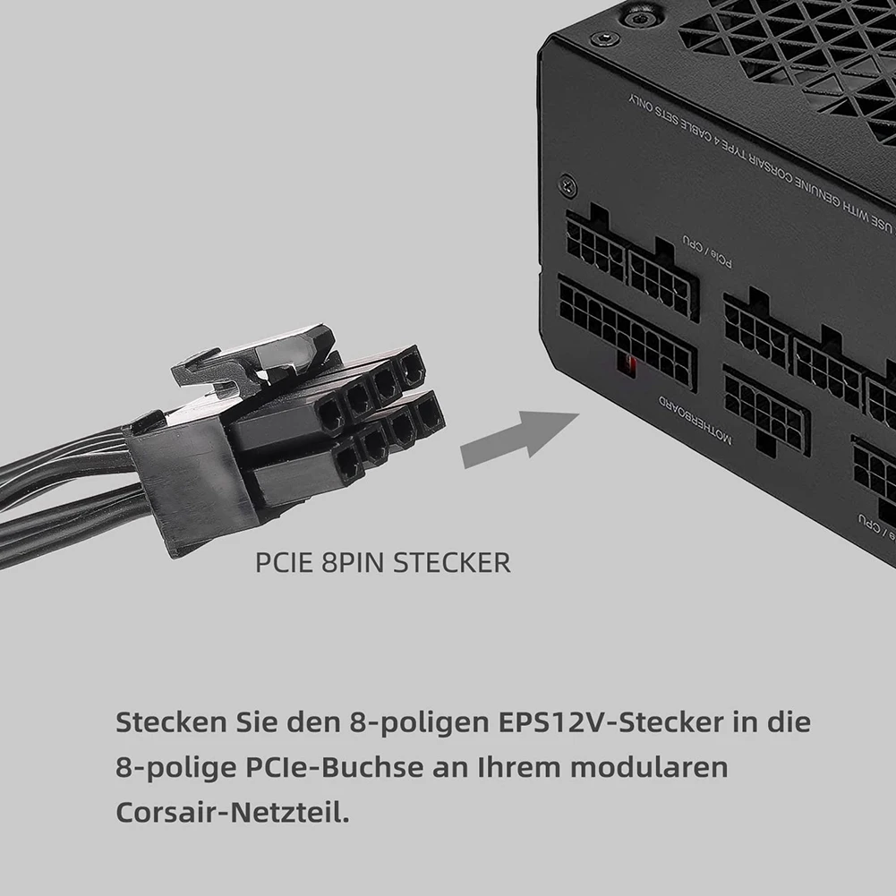 ATX CPU 8-Pin Male to Dual PCIe 8-Pin (6+2) Male Power Supply Cable for Corsair Modular Power Supply RM/HX/CX-M