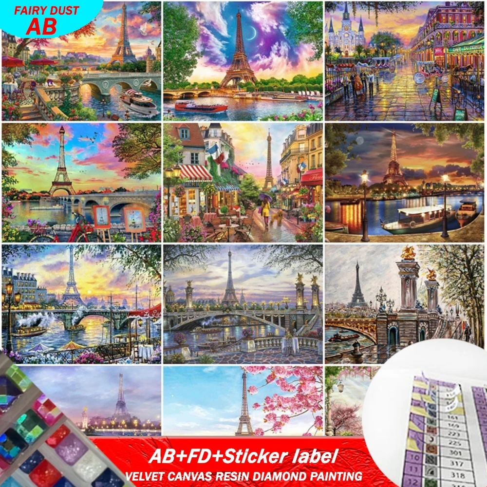 

DIY 5D AB FD Resin Square Diamond Painting With Stickers Full Drill Square City Mosaic Scenic Paris Art Rhinestone Wall Decor