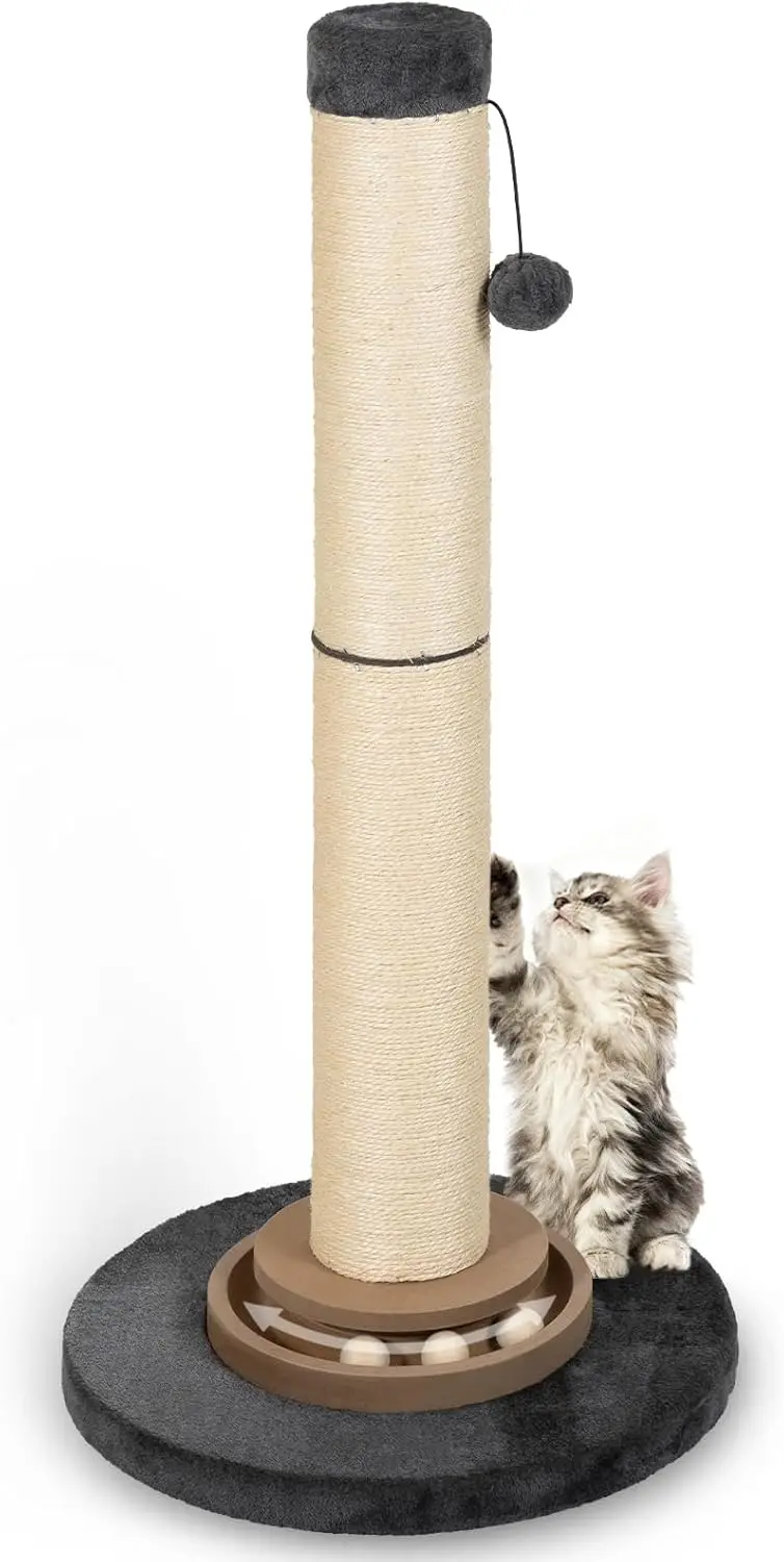 

Heavy Duty Cat Scratching Post, 35 Inch Tall Cat Scratcher Cat Tree Tower with Hanging Ball for Indoor Cats Adults,Sisal