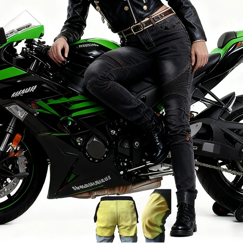 

Aramid Motorcycle Jeans Women Smoke Black Fireproof Riding Pants Casual Wearable Trousers