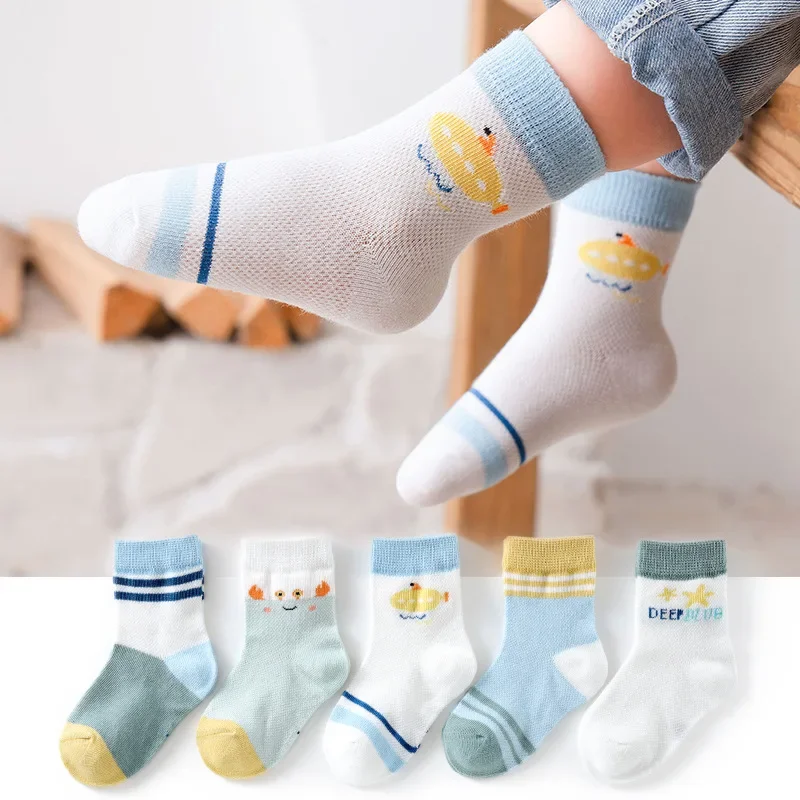 

5 Pairs Baby Socks Boy Girl Spring Summer Mesh Thin Sock Cotton Toddler Short Socks Kids Children 0-12 Years