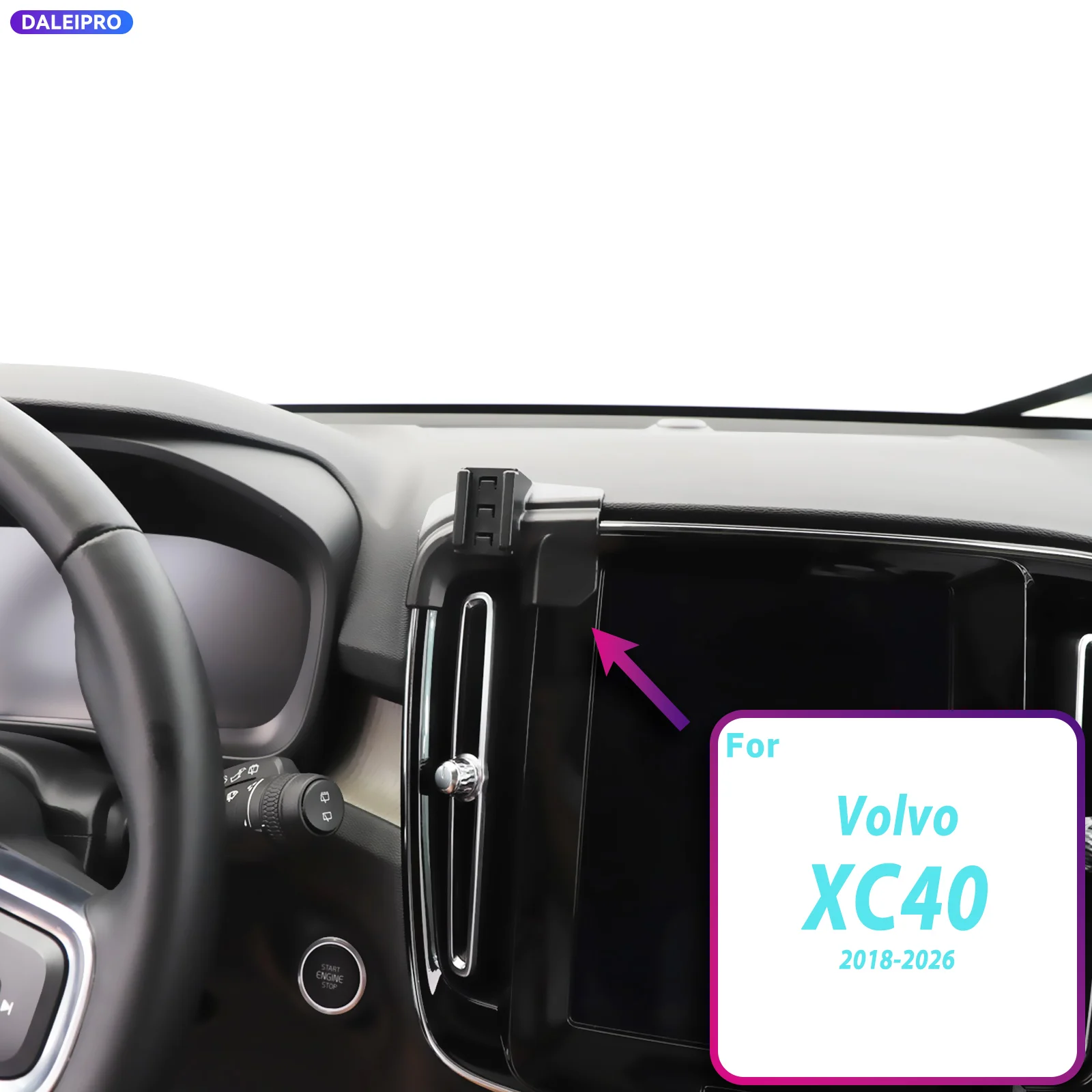 For Volvo XC40 2018-2023 2024 2025 2026 Vehicle-Specific Phone Holder Base Smart Car Phone Mount 66W Charging Holder Accessories