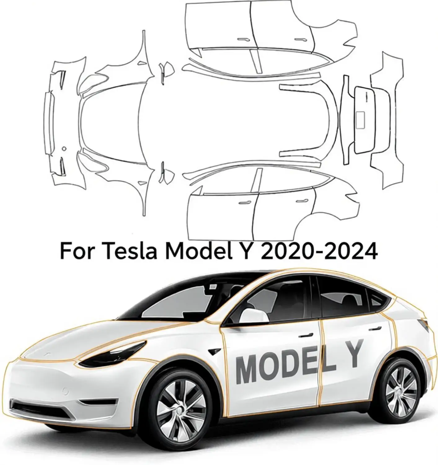 

For Tesla Model Y 2020-2024 TPU Bumper Hood Pre-cut PPF Kit Clear Paint Protective Film Custom Anti Scratch Self Healing Shield