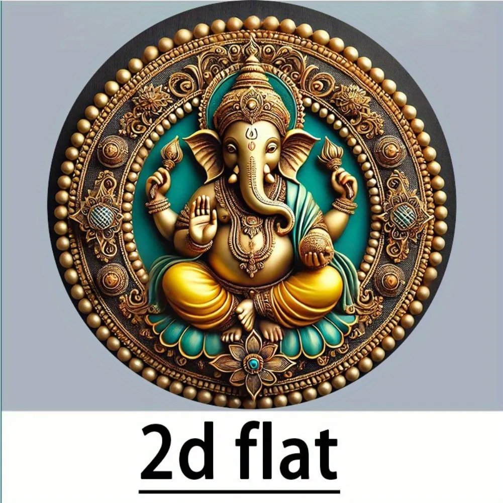 لوحة فنية جدارية معدنية مسطحة ثنائية الأبعاد، مسطحة ثنائية الأبعاد - منحوتة الإله الهندي المصنوعة يدويًا من الألومنيوم بألوان نابضة بالحياة وأنماط معقدة