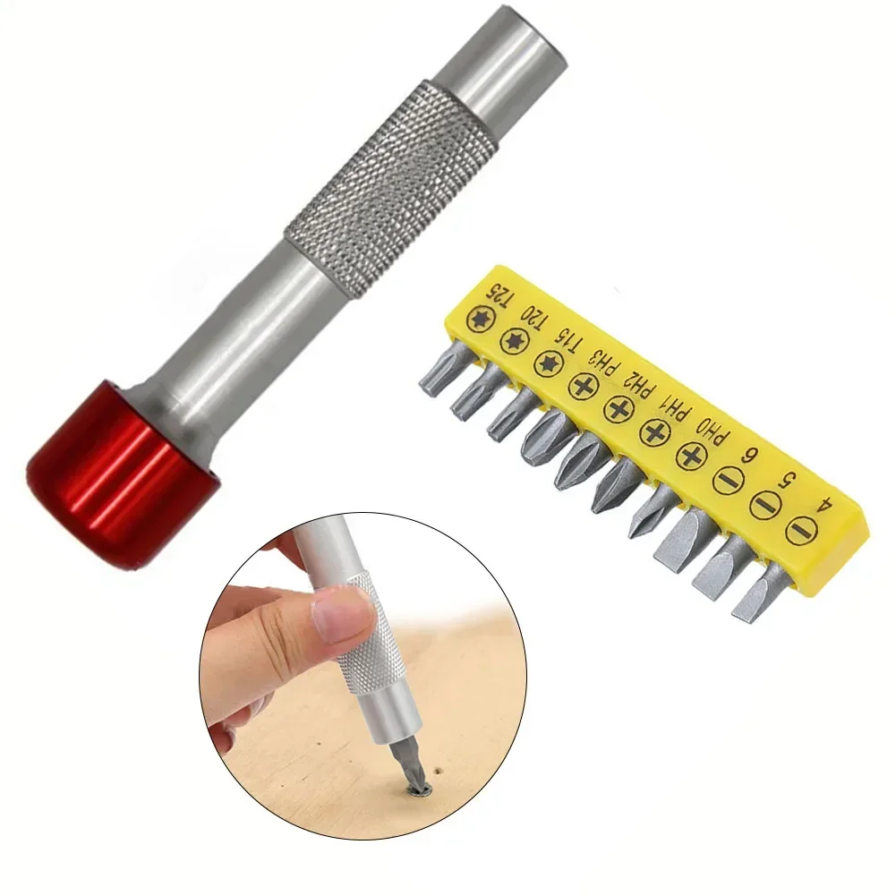 Screwdriver Bit Handle Multifunctional Aluminum Handle or 4/5/6/PH0/PH1/PH2/PH3/T15/T20/T25 Head 180° Rotary Bike Repairing Tool