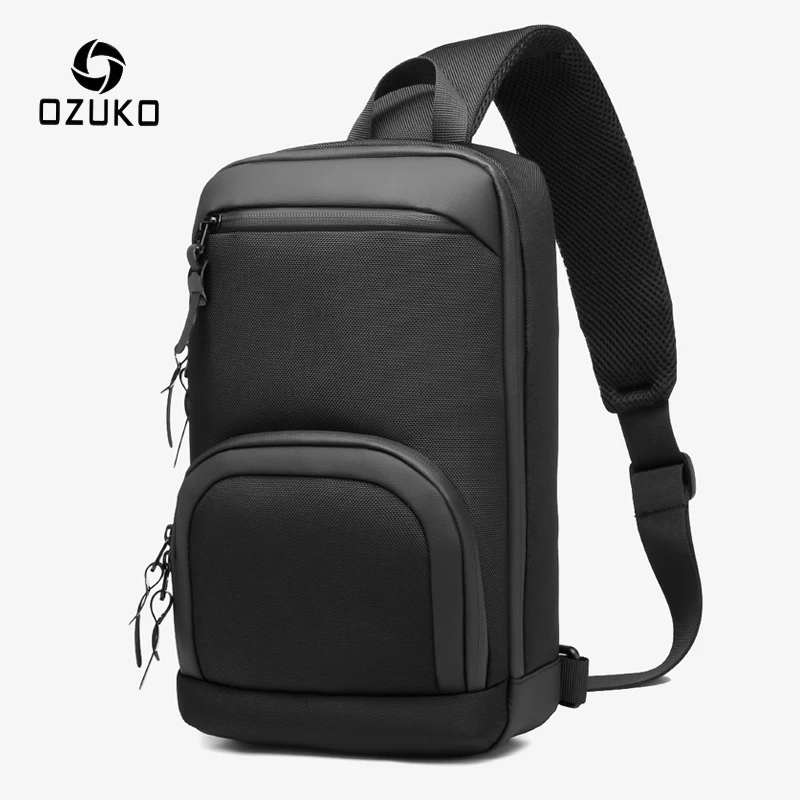 

OZUKO Men's Crossbody bag Waterproof Oxford Short Travel Messenger Bag Casual Chest Bag Quality Male USB Charging Chest Bag
