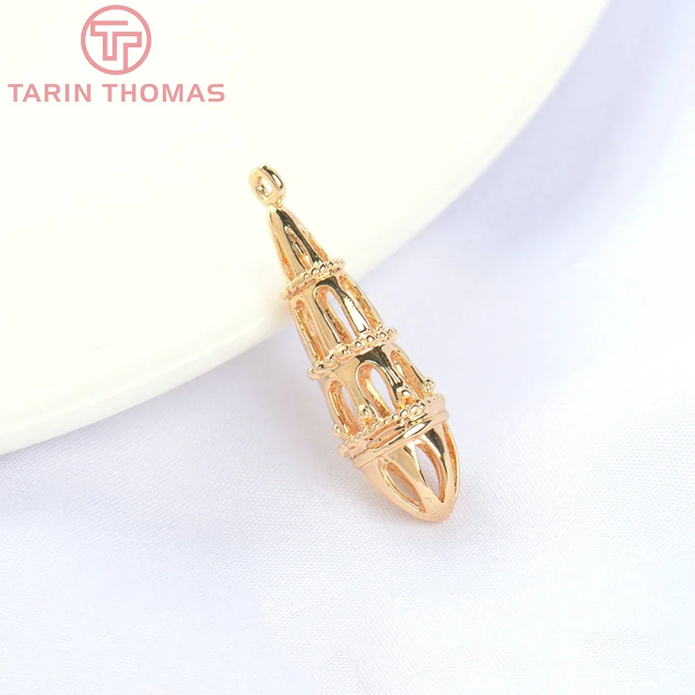 (5545) 6PCS 7.5x23MM 24K Gold Color Brass Stick Shape Hollow Out Charms Pendants High Quality Jewelry Making Findings Wholesale