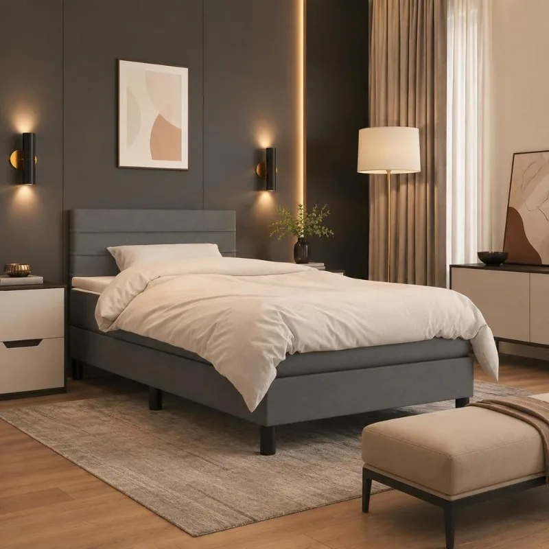 Lit à sommier 80 x 200 cm avec matelas à ressorts ensachés, tête de lit réglable en tissu respirant, soutien moyen-dur, idéal pour chambre principale, chambre d'invité et studio, aménagement intérieur