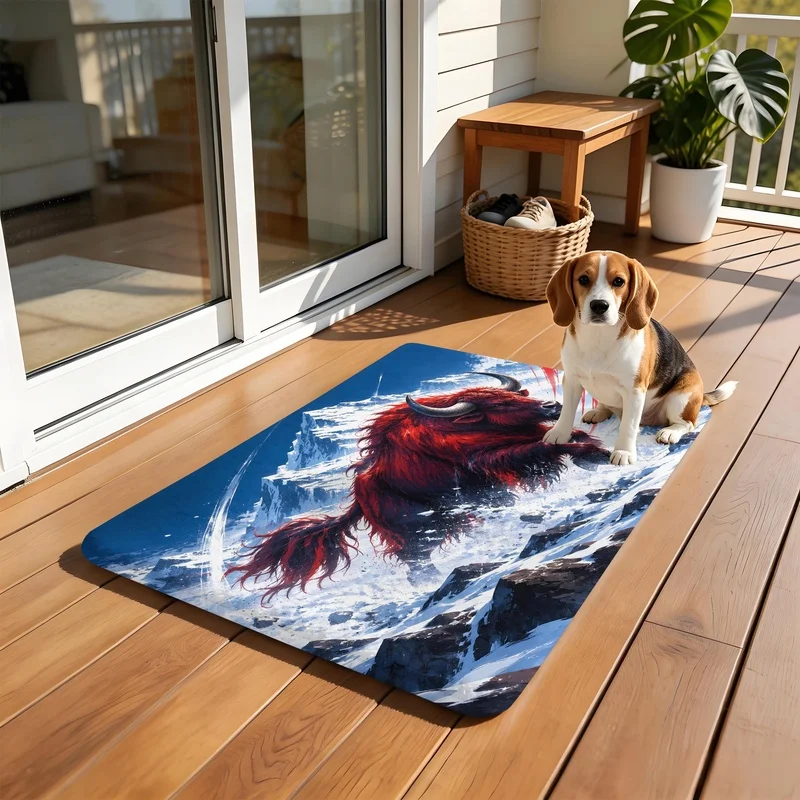 Red Yak Snow Mountain Scenery Doormat Non Slip Absorbent Bath Mat Indoor Entrance Floor Rug