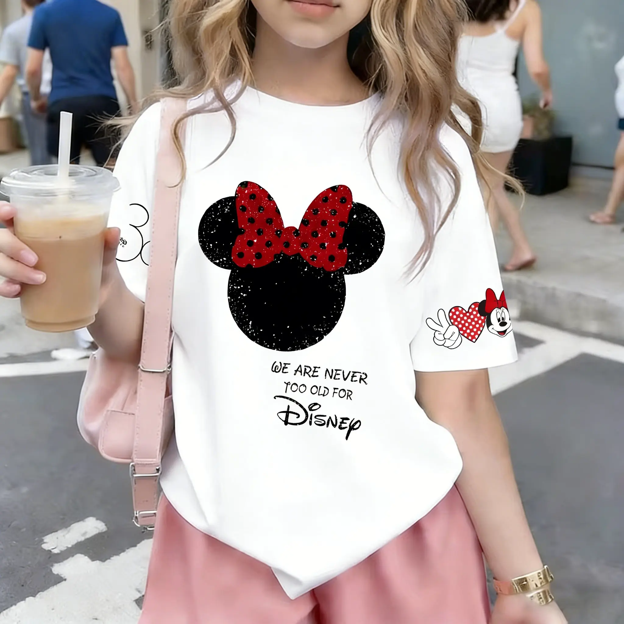 2026 Disney Minnie Oversized T-shirt Men Women Anime Print Short-sleeved Tee Tops Loose Casual Y2k Clothes Streetwear Summer New