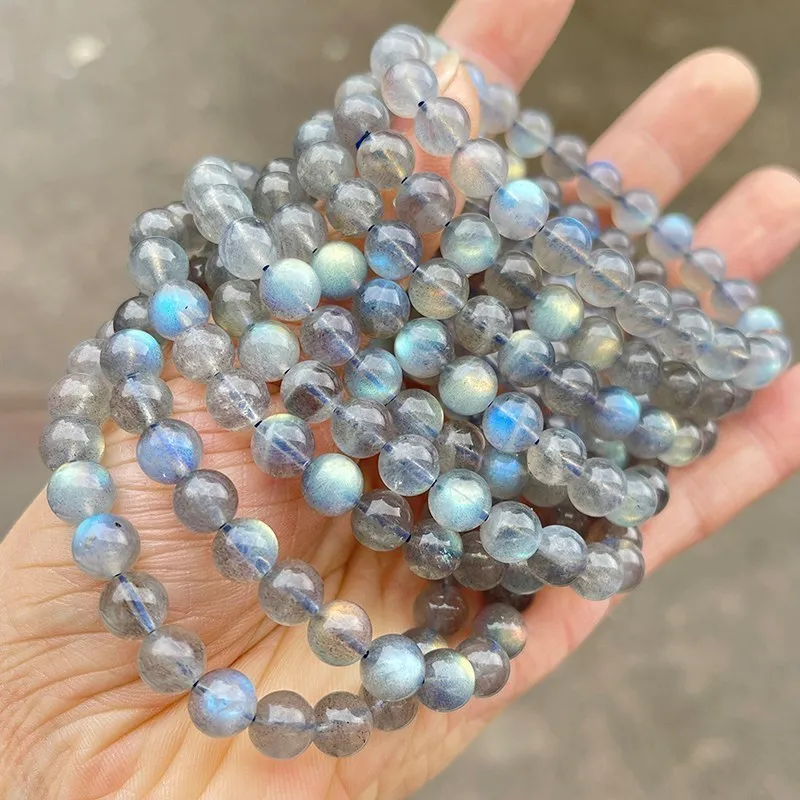 JD 5A Natural Gray Moonstone Bracelets Women Men Charm Labradorite Stone Blue Light Gems Bead Bangles Friendship Jewelry Gift