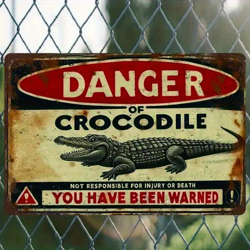Alligator Danger, Vintage Metal Signage: 7.87 inches x 11.81 inches, pre-drilled, weather-resistant, wall decoration, suitable f,Опасность из кожи аллигатора, винтажная металлическая вывеска: 7,87 x 11,81 дюйма, предварительно просверленная, устойчивая к