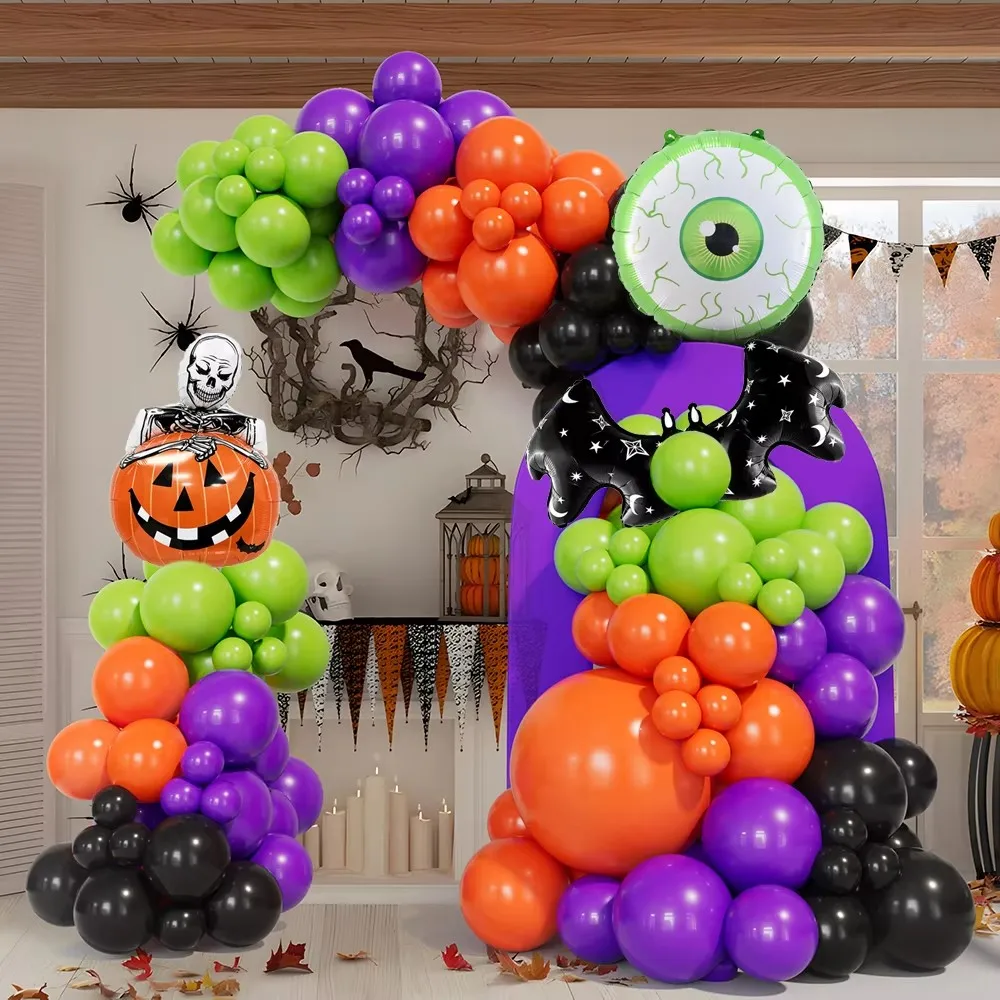 

106PCS Halloween Balloons Arch Kit Orange Green Purple Balloons Arch Kit Party Balloons For Halloween Home Garden Decorations