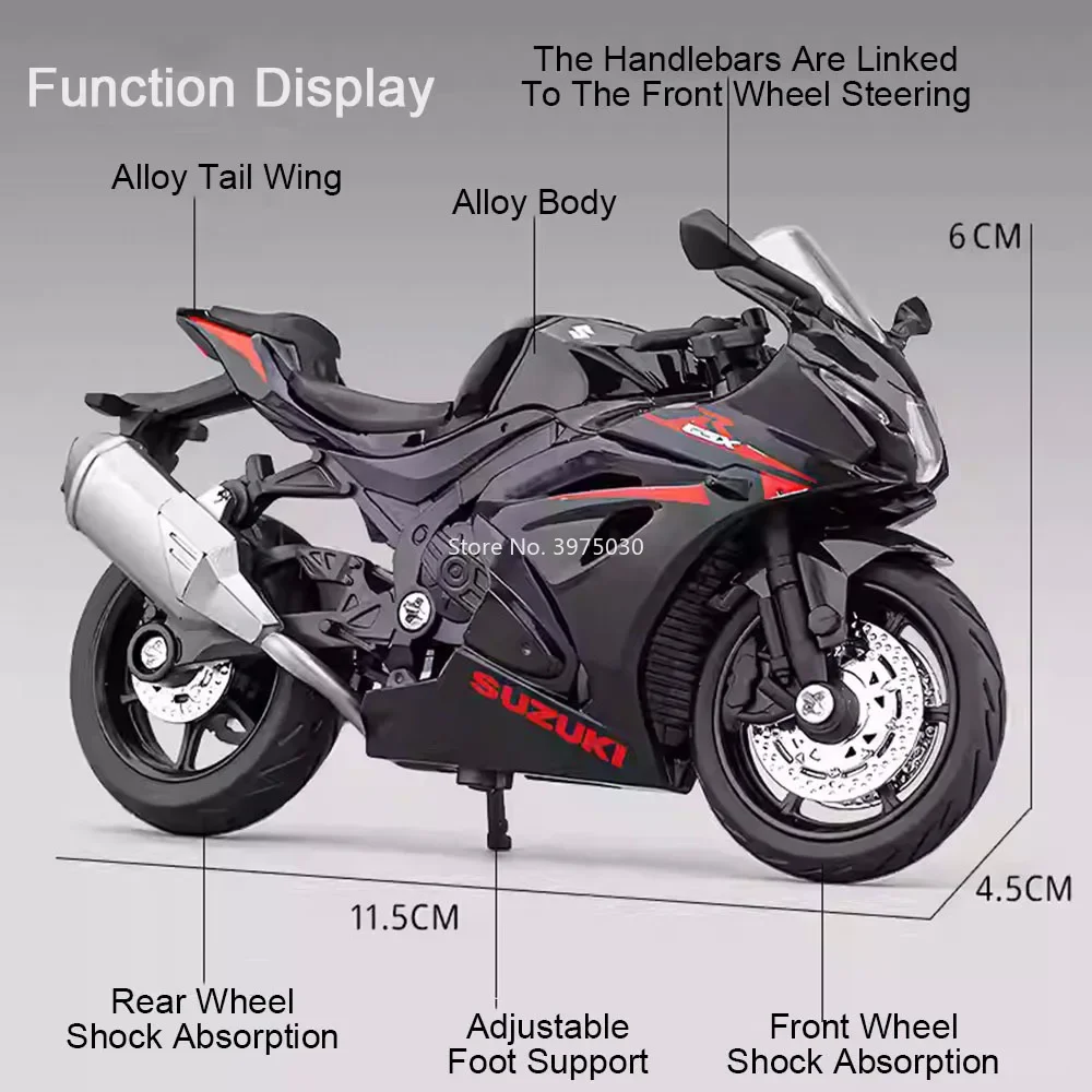 1:18 Scale Suzuki Hayabusa GSX1000R R1 Honda CBR1000RR Car Model Toy Shock Absorption Front Wheel Steer Models Hobby Collections