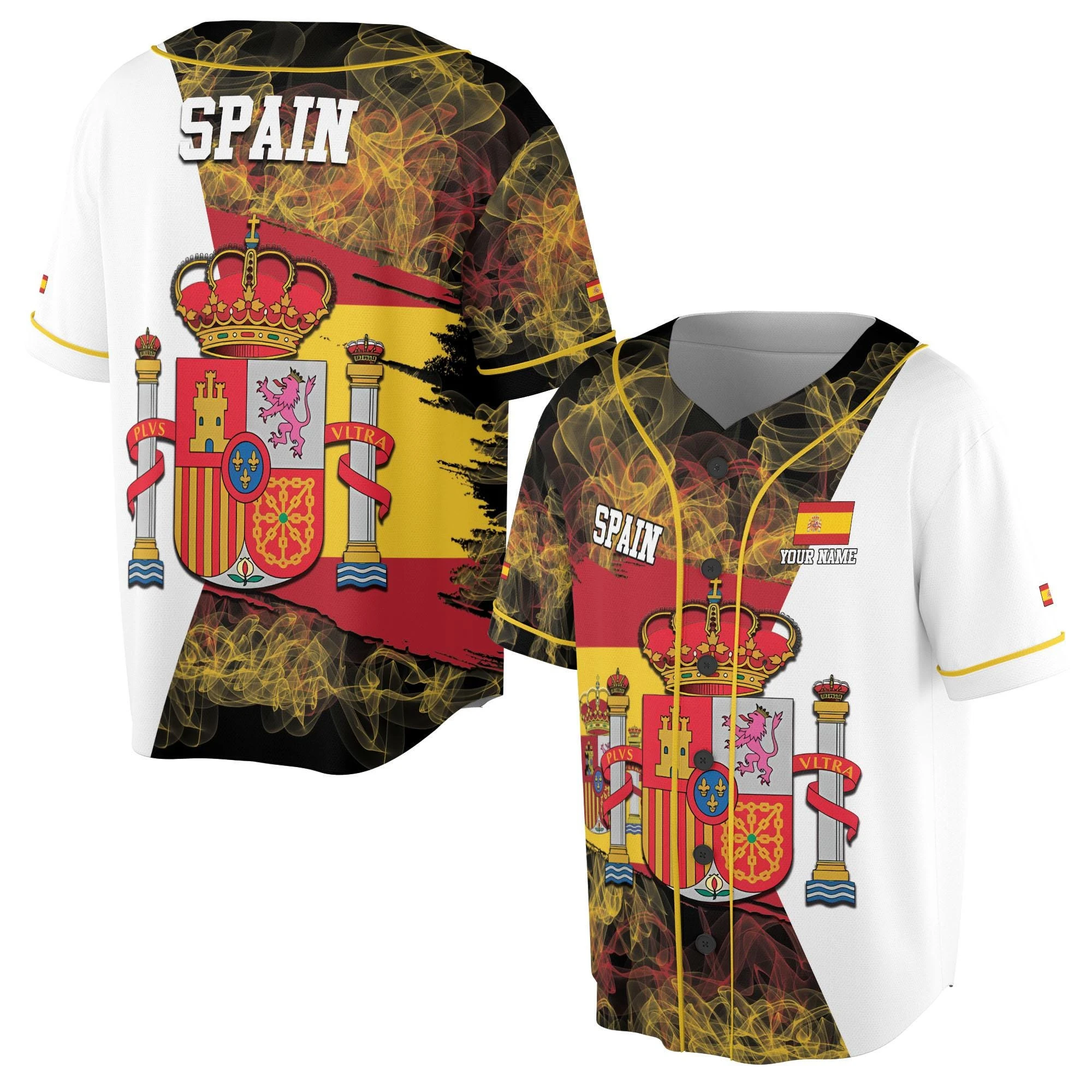 

Spain Baseball Jersey Custom Name Number Shirt Spanish Flag Crest Fan Apparel National Pride Sports Uniform Gift For Men
