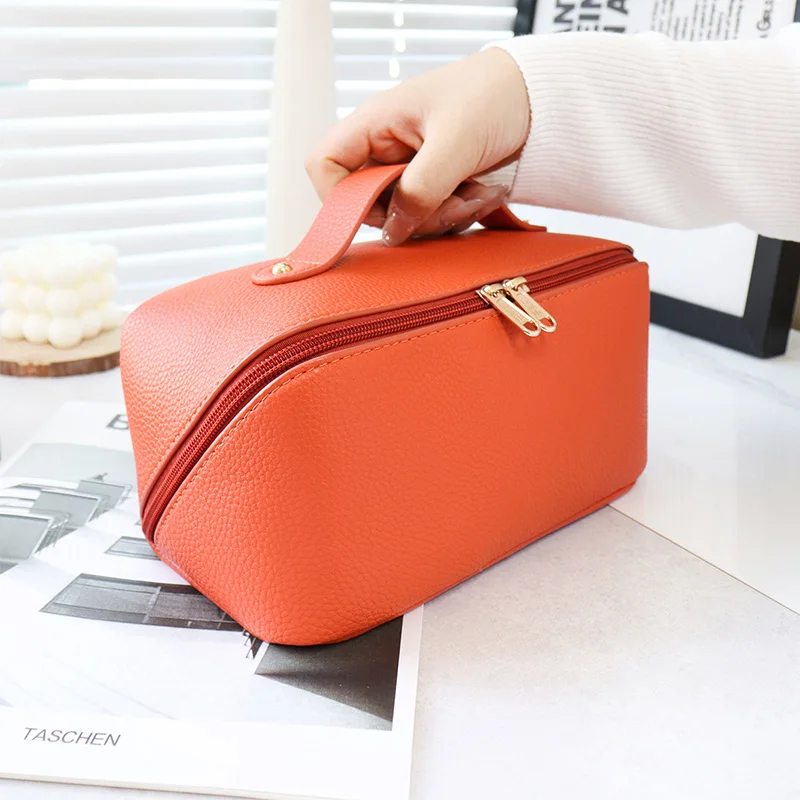 

Large Capacity Cosmetic Bag Elegant Ladies PU Leather Zipper Make Up Case Women Storage Toiletry Organizer Makeup Bags