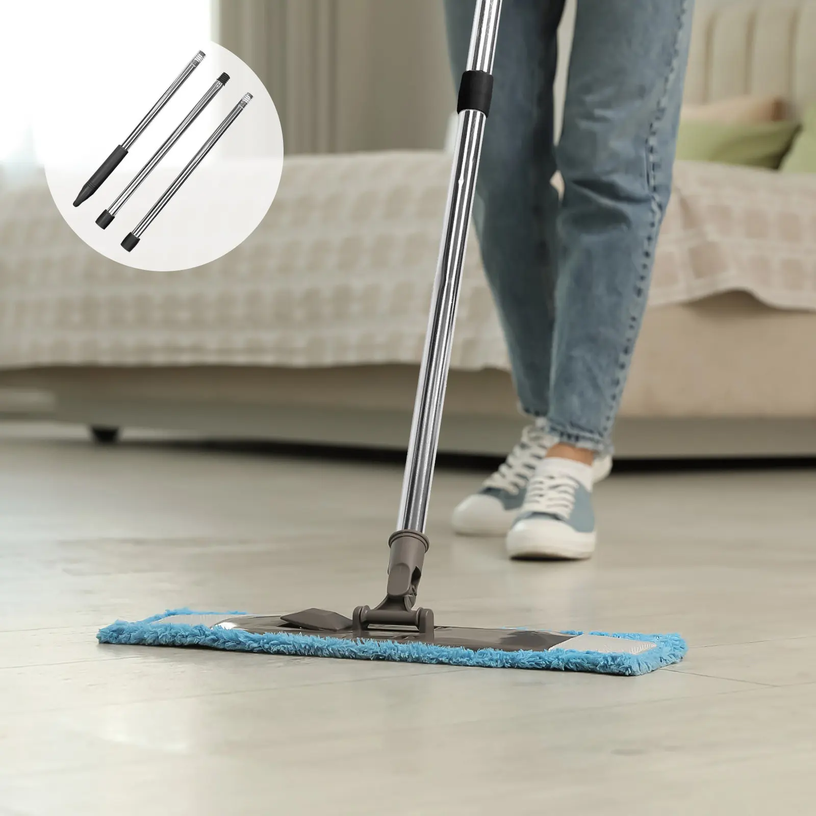 Universal Stainless Steel Three-Section Mop Rod Protective Cover Suitable for American German Italian Threading Replacement
