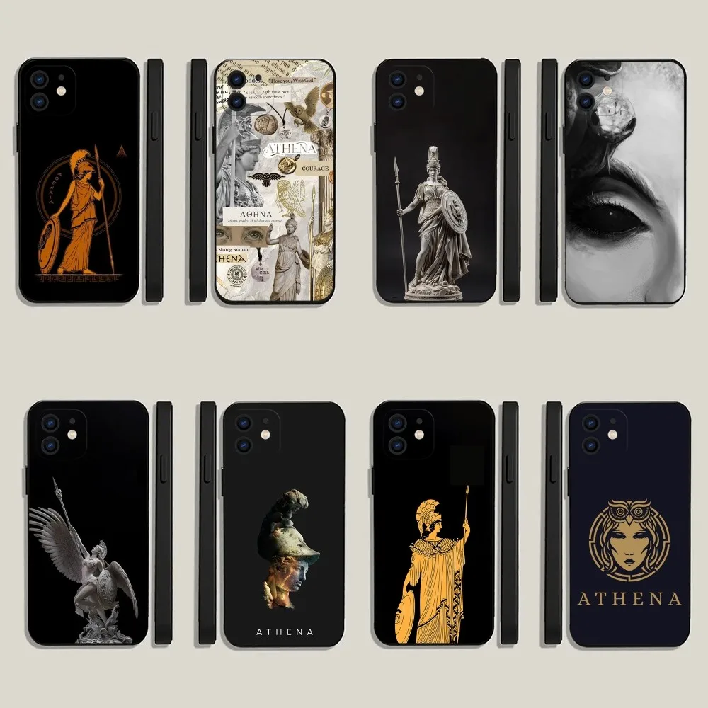 Abstract Greek Mythology Athena Phone Case For iPhone 15,14,13,12,11,Plus,Pro Max,XS,X,XR,SE,Mini,8,7 Soft Silicone Black Cover