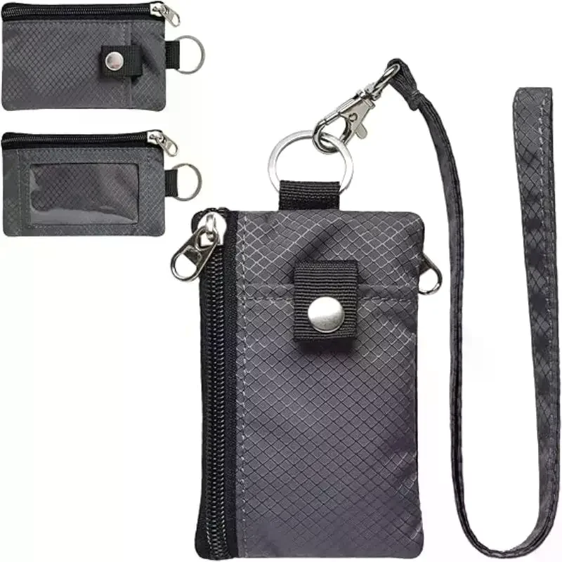 Badge Holder With ID Window Small Wallet Waterproof Anti-Theft Travel Keychain Wallet Men Women Slim Zip Card Lanyard Wallet