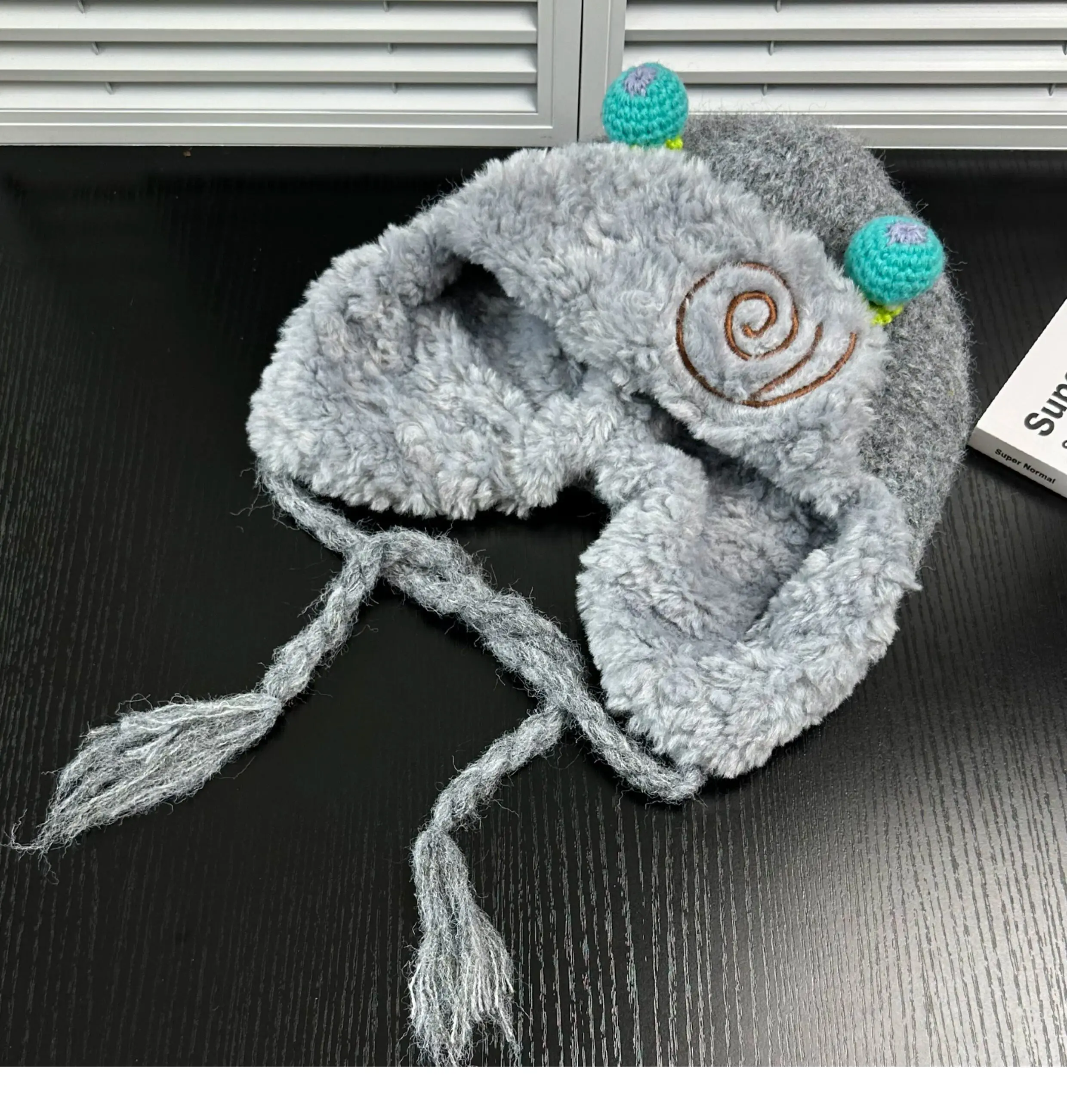 Women Cute Cartoon Snail Plush Earflap Trapper Hat Autumn Winter Warm Coldproof Knitted Bomber Hat 3D Antenna & Strap Beanie Cap