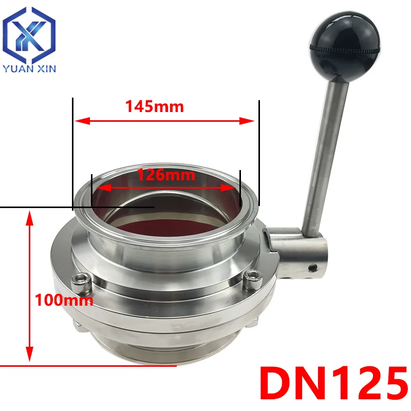 DN125 (TC145mm) clamp type butterfly valve craft brewing sanitary food grade manual dust discharge butterfly valve SS304