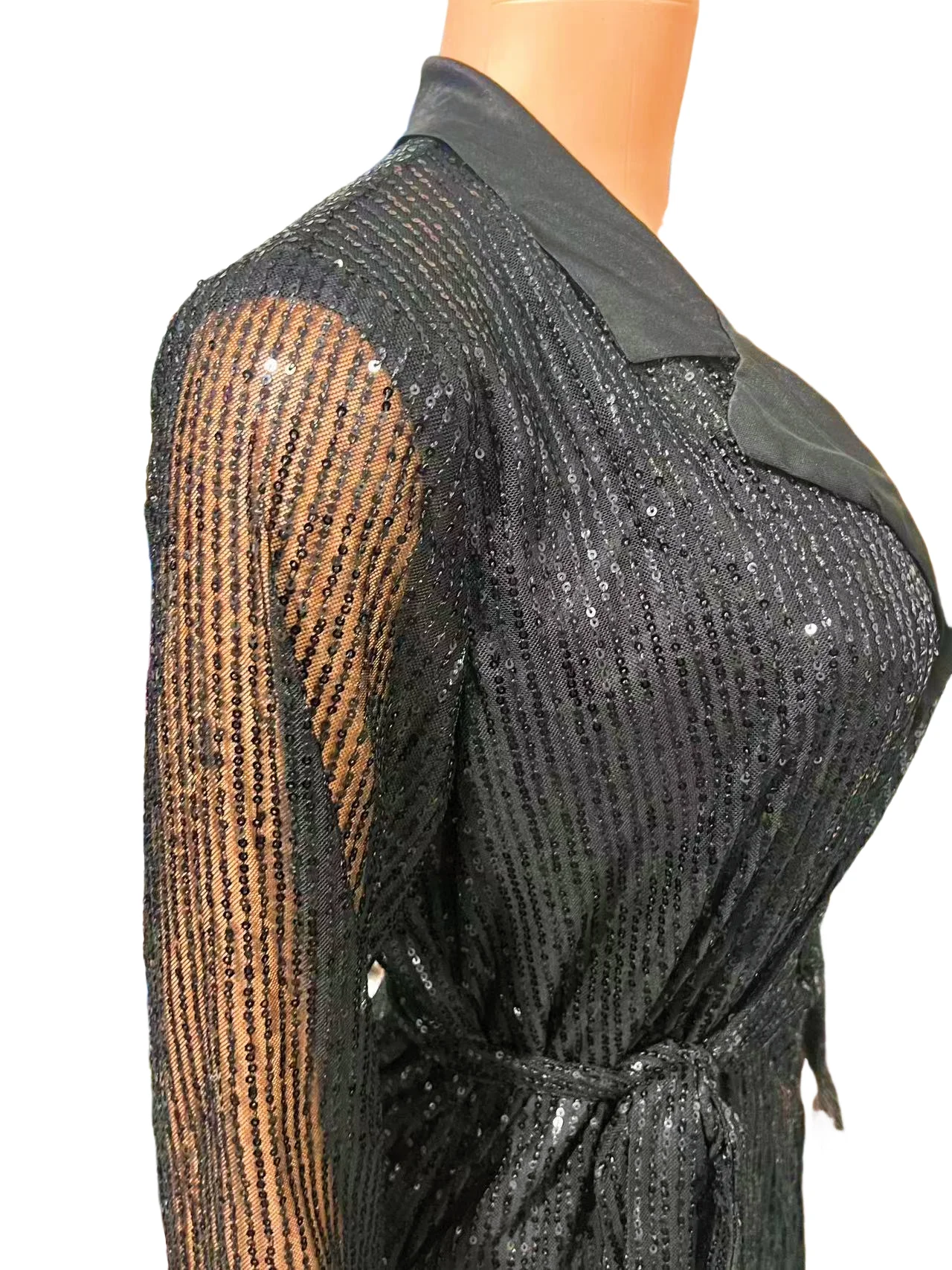 V Neck Dresses for Women 2023 Autumn Sexy Shiny Waist Lace Up Long Sleeve Formal Dress Elegant Ladies Office Commuting Skirt