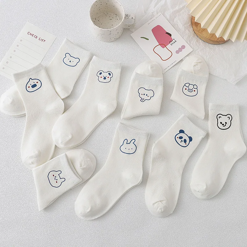 White Sports Socks Bear Women Sock Harajuku Funny Trendy Socks Pig Rabbit print Hot Sale Zapatos De Mujer Lingerie Sox for Girls