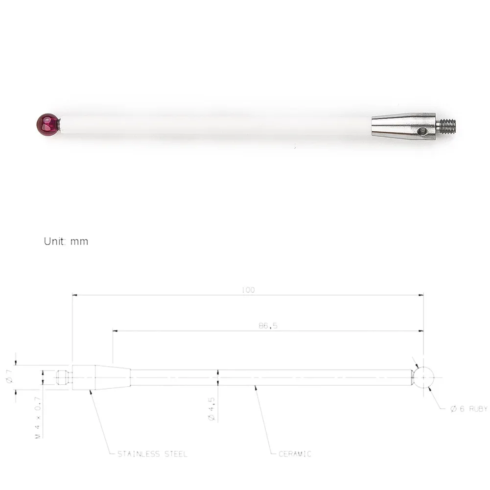 100mm CMM Touch Probe Stylus 4mm Dia Rubine Ball Ceramic Stem CMM A-5003-4799 Tool Touch Probe CMM Machines & Comparators