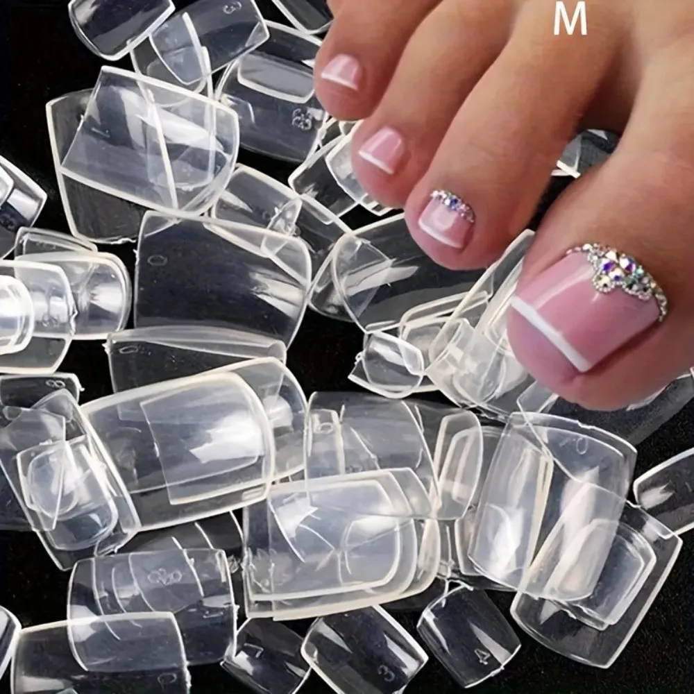 240pcs Transparent Full-Cover Acrylic Toe Nail Tips 12 Sizes, Square Short Style Solid Color Nail Set Glossy Finish Durable