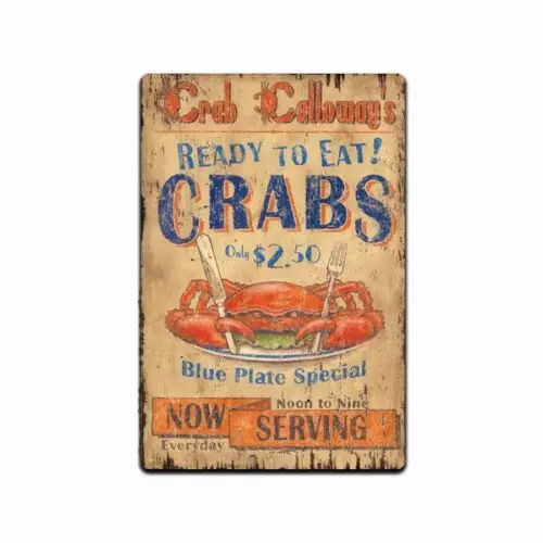 TIN SIGN Serving Crab Seafood Tin Metal Sign Kitchen Cottage Farm Decor sign