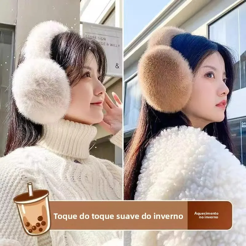 冬用暖かいイヤーマフ-ふわふわでおしゃれな耳保護具-ファッショナブルな耳カバー-寒い季節に最適な快適な耳パッド