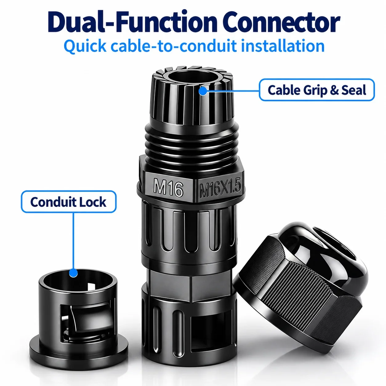 10Pcs PA66 Nylon Waterproof Quick Gland Cable Bellows Butt Joint Tensile Locking Head Straight Hose for Secure Cable Management